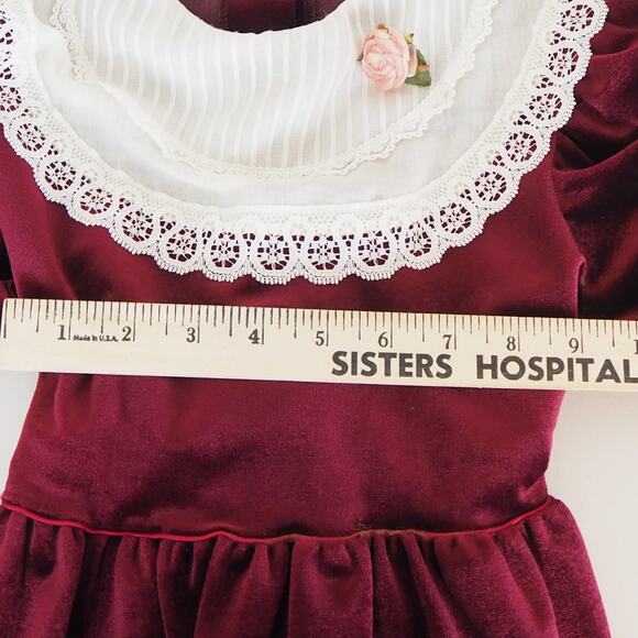 Vintage Bow Age Girls Holiday Dress Size 6 Velour Lace Victorian Made in USA - Picture 6 of 9